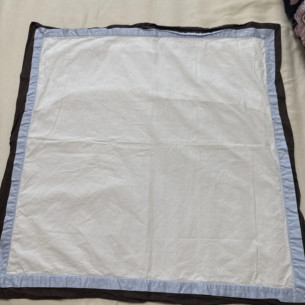 Restoration Hardware Pillow Shams 100% Cotton Euro White Blue & Brown Border 2
